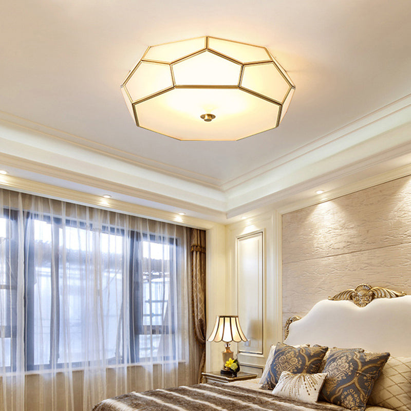 White 3/4 Heads Flush Mount Lamp Colonialism Sandblasted Glass Octagon Ceiling Fixture for Bedroom, 14"/18" W