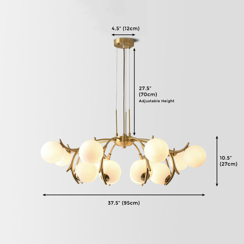 16-Light Branch Shape Chandelier Modern Linear Ceiling Light with Global Frosted Shade