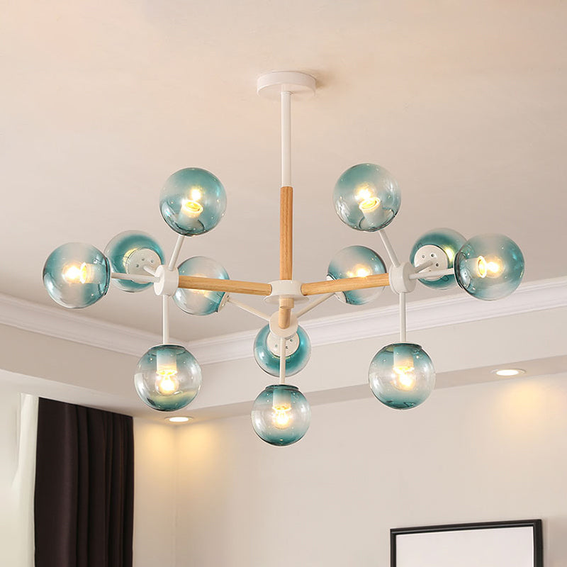 12-Light Linear Ceiling Light Modern Style Chandelier with Globe Shade
