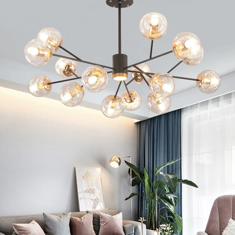 Modern 15-Light Linear Chandelier Glass Shaded Ceiling Light for Living Room