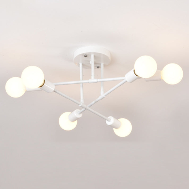 27.5" Wide Crossed Ironwork Ceiling Pendant Light Industrial Style 6-Lights Bare Bulb Semi Flush Mount Lamp for Dining Room