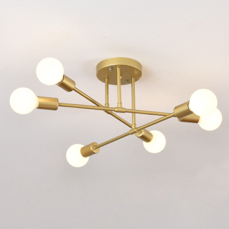 27.5" Wide Crossed Ironwork Ceiling Pendant Light Industrial Style 6-Lights Bare Bulb Semi Flush Mount Lamp for Dining Room