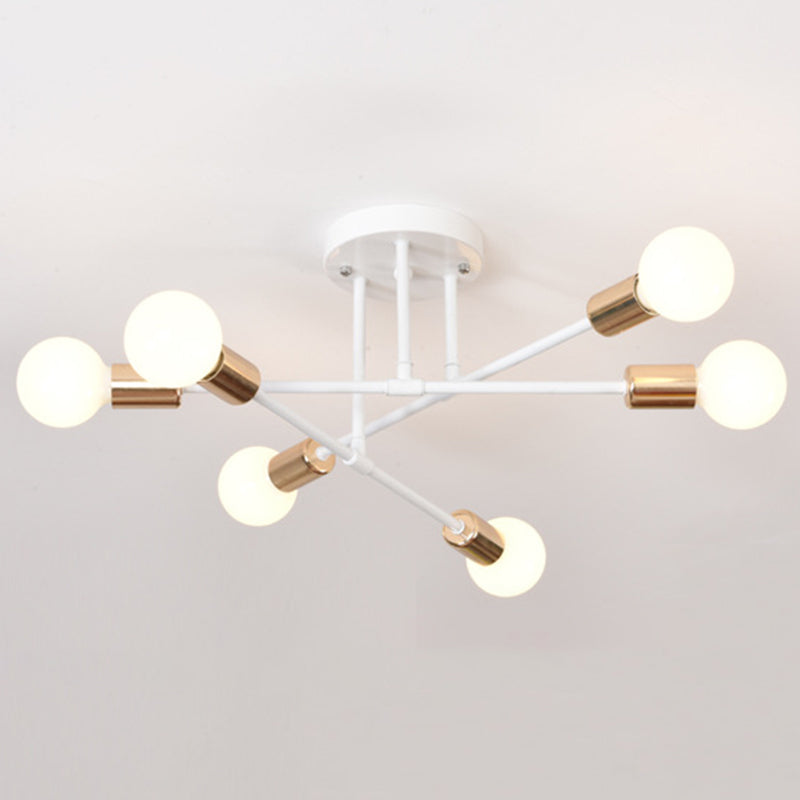 27.5" Wide Crossed Ironwork Ceiling Pendant Light Industrial Style 6-Lights Bare Bulb Semi Flush Mount Lamp for Dining Room