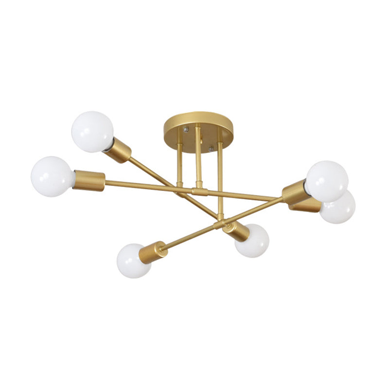 27.5" Wide Crossed Ironwork Ceiling Pendant Light Industrial Style 6-Lights Bare Bulb Semi Flush Mount Lamp for Dining Room