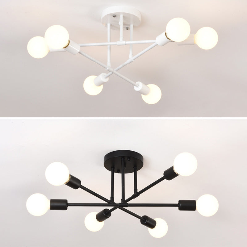 27.5" Wide Crossed Ironwork Ceiling Pendant Light Industrial Style 6-Lights Bare Bulb Semi Flush Mount Lamp for Dining Room
