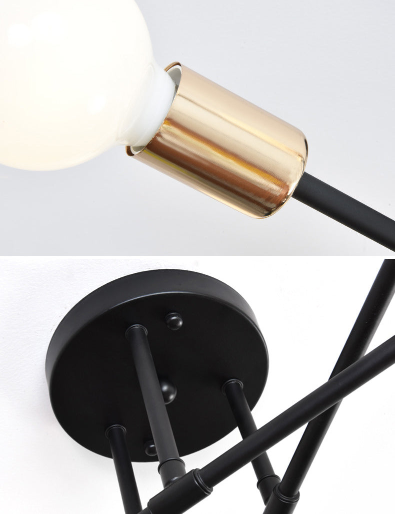 27.5" Wide Crossed Ironwork Ceiling Pendant Light Industrial Style 6-Lights Bare Bulb Semi Flush Mount Lamp for Dining Room