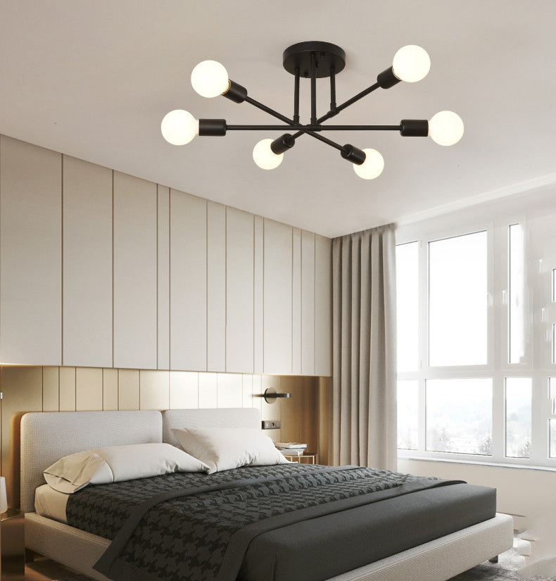 27.5" Wide Crossed Ironwork Ceiling Pendant Light Industrial Style 6-Lights Bare Bulb Semi Flush Mount Lamp for Dining Room