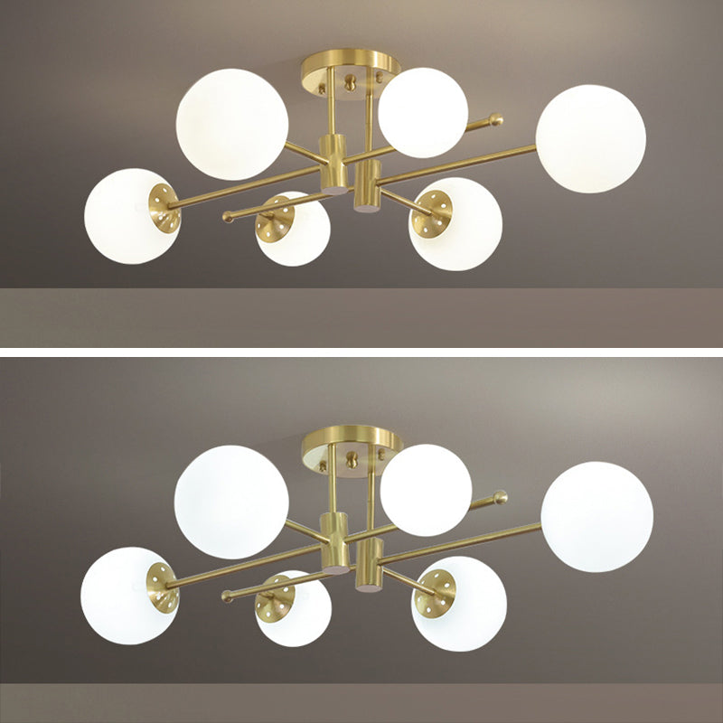 Glass Bubble Semi Mount Lighting Minimalist Style Semi Flush Ceiling Light in Gold