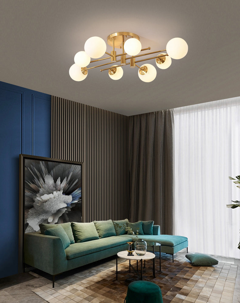 Glass Bubble Semi Mount Lighting Minimalist Style Semi Flush Ceiling Light in Gold