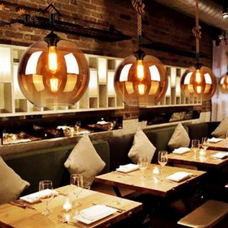 Amber 1 licht bolvormig glazen hanglamp industrieel eenvoudig touw restaurant hangende lamp