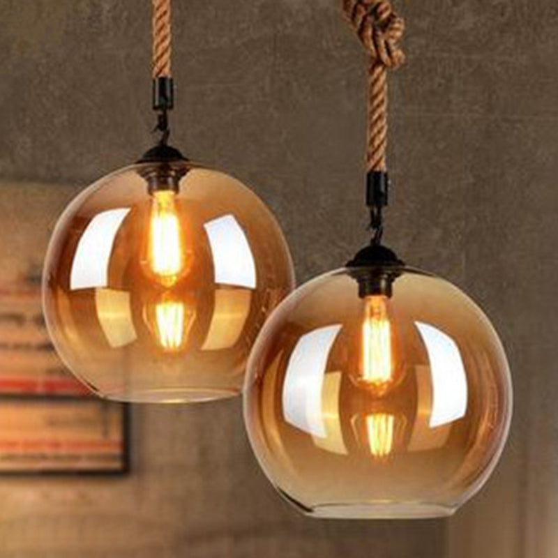 Amber 1 licht bolvormig glazen hanglamp industrieel eenvoudig touw restaurant hangende lamp