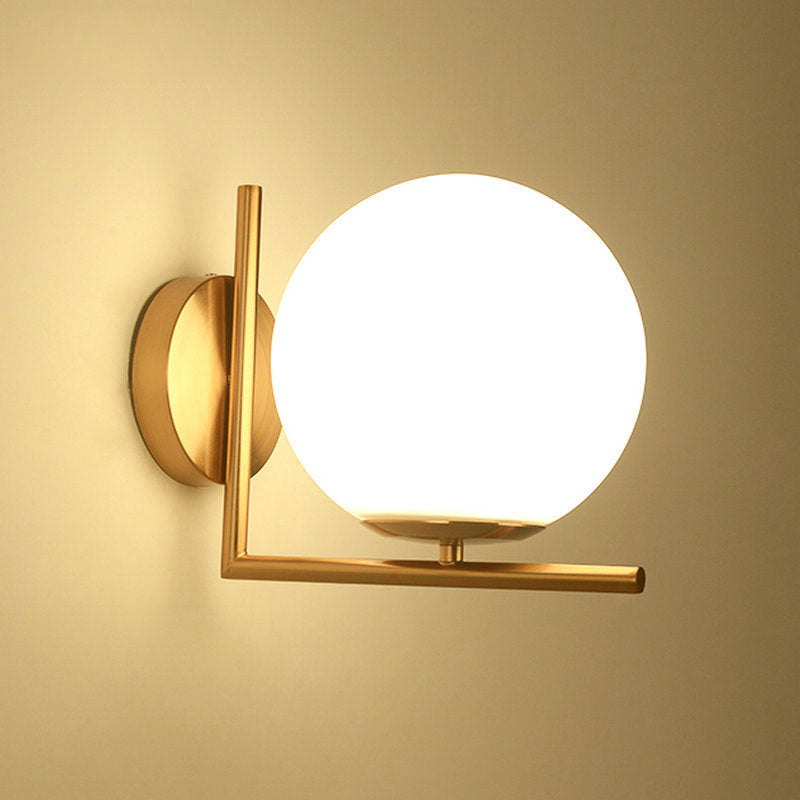 Globe White Glass Wall Light Nordic Simplicity Style Single Light Wall Sconce in Gold