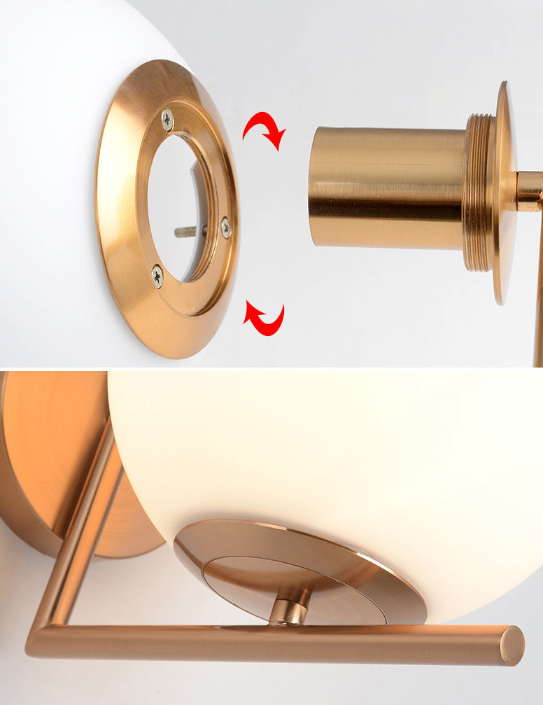 Globe White Glass Wall Light Nordic Simplicity Style Single Light Wall Sconce in Gold