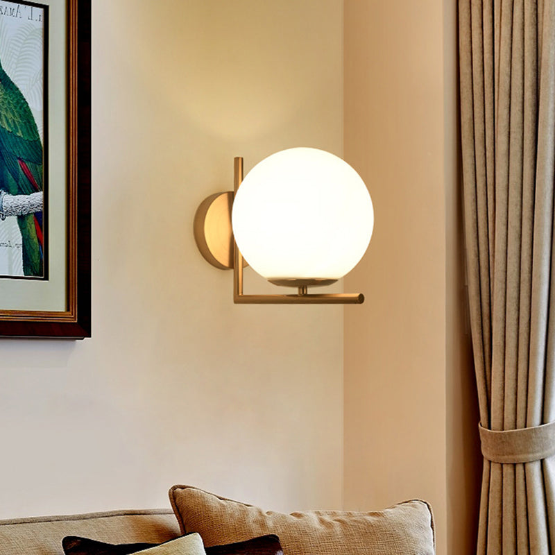 Globe White Glass Wall Light Nordic Simplicity Style Single Light Wall Sconce in Gold
