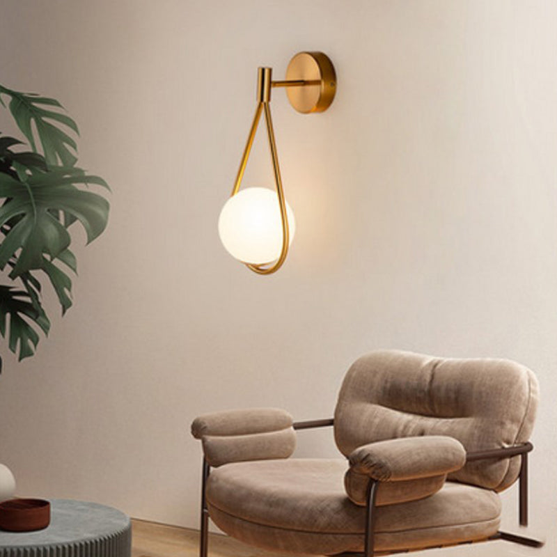 White Glass Globe Wall Light 1 Light Modern Minimalist Sconce Light for Study Living Room
