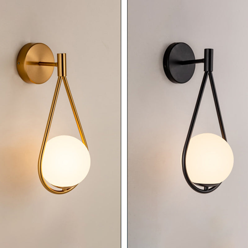 White Glass Globe Wall Light 1 Light Modern Minimalist Sconce Light for Study Living Room
