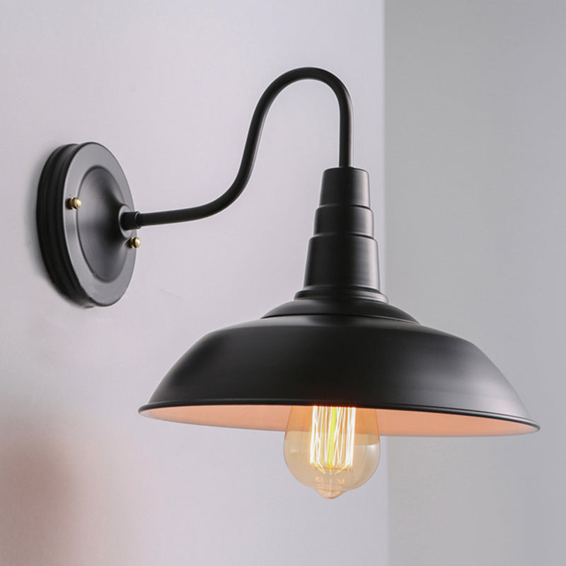 Retro Industrial Style Wall Sconce with Dome Shade Metal Gooseneck Arm Wall Light for Restaurant