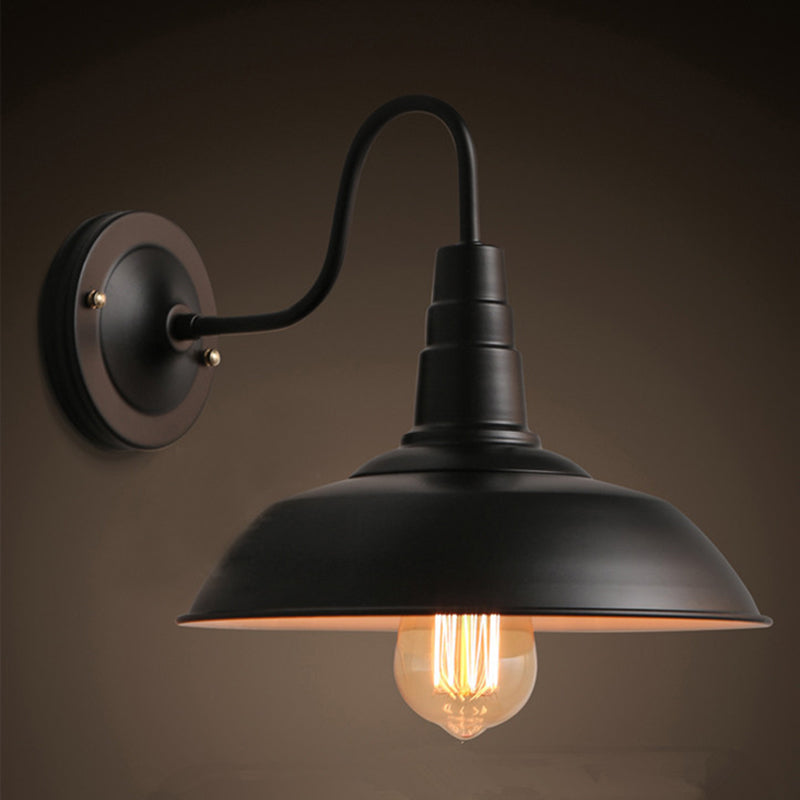 Retro Industrial Style Wall Sconce with Dome Shade Metal Gooseneck Arm Wall Light for Restaurant