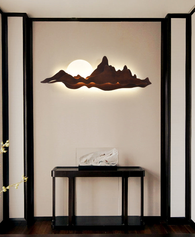 Luces de pared de montaña contemporánea Madera Flush Monte Mural aplastador para sala de estar