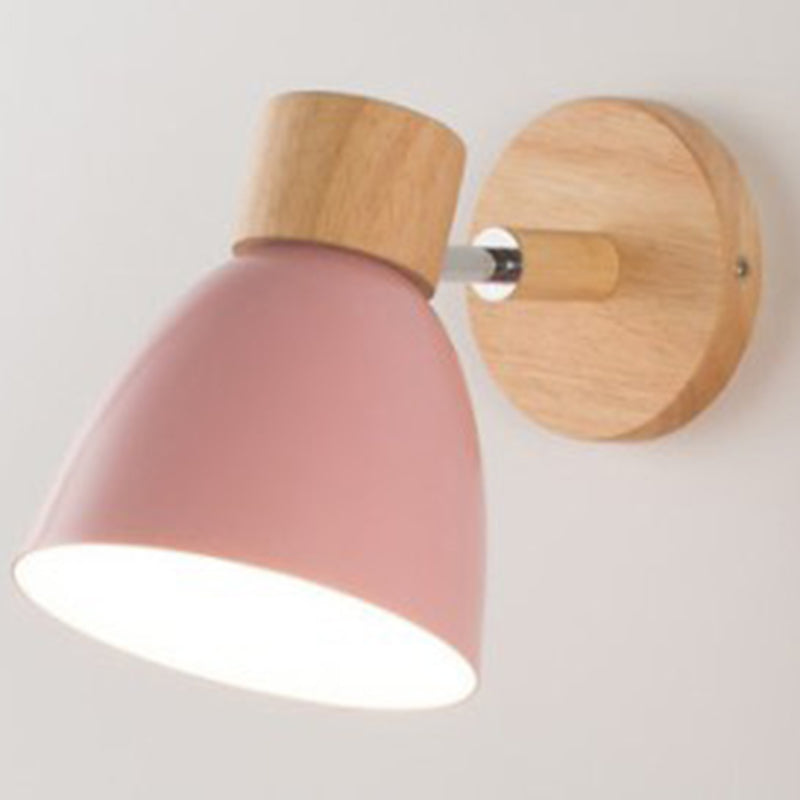 Application murale en bois de style macaron nordique Lampe murale à nuance en option avec bras réglable