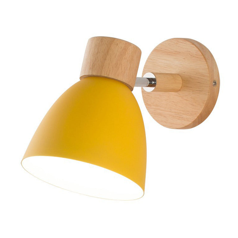 Application murale en bois de style macaron nordique Lampe murale à nuance en option avec bras réglable