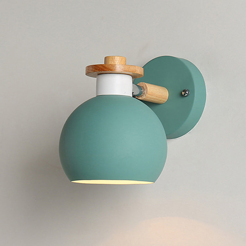 Metal Macaroon Globe Wall Lamp Single Bulb Nordic Wooden Mini Bedside Lamp with Adjustable Arm