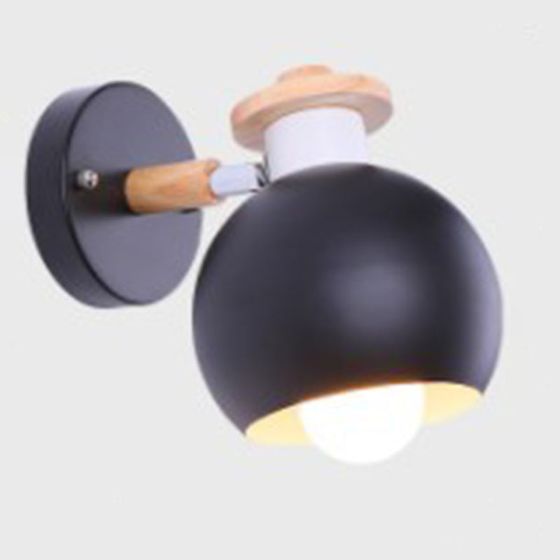 Metal Macaroon Globe Wall Lamp Single Bulb Nordic Wooden Mini Bedside Lamp with Adjustable Arm
