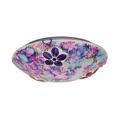 Plafonnier rond de style Tiffany en verre teinté, plafonnier encastré à 1 ampoule avec motif floral en violet/rose