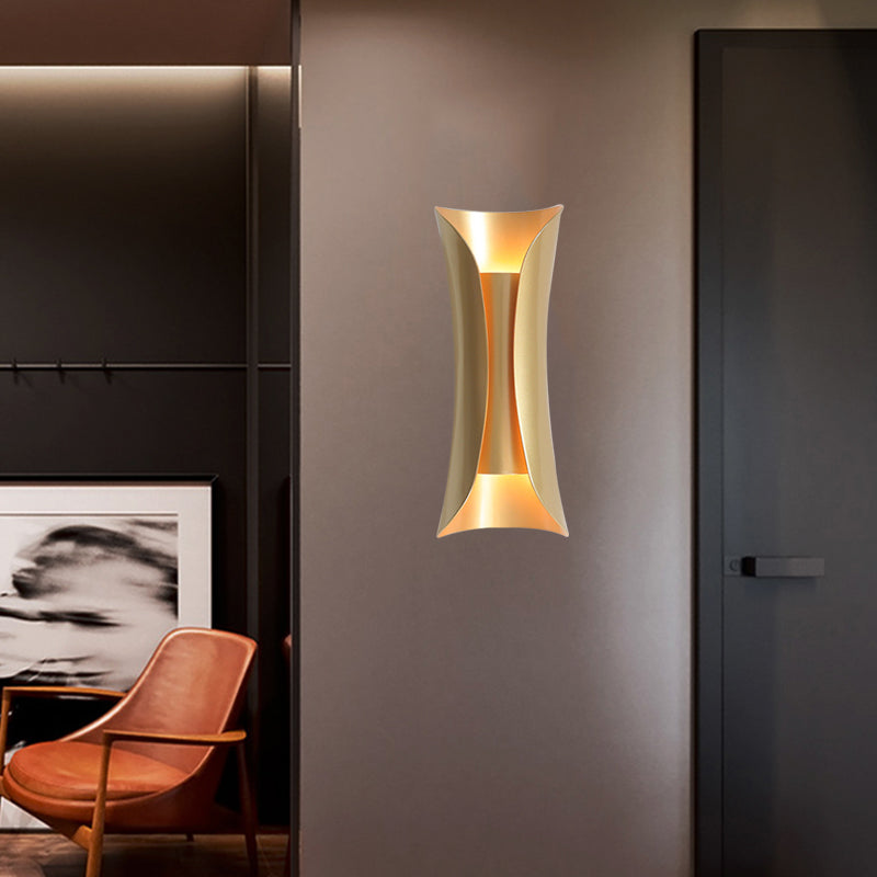 13"/21"/30" H 2 Heads Wall Light Sconce Simplicity Curled Metal Wall Mount Lamp, Brass/Gold/Natural Wood Finish