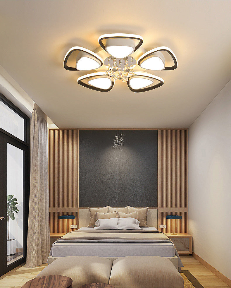 Black and White Triangular Flush Mount Modern Acrylic LED Ceiling Light with Crystal Drops