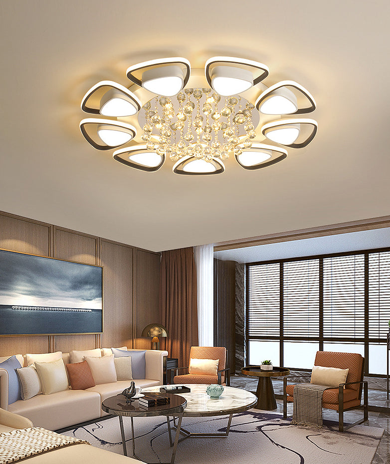 Zwart-witte driehoekige inbouw moderne acryl LED-plafondlamp met kristallen druppels