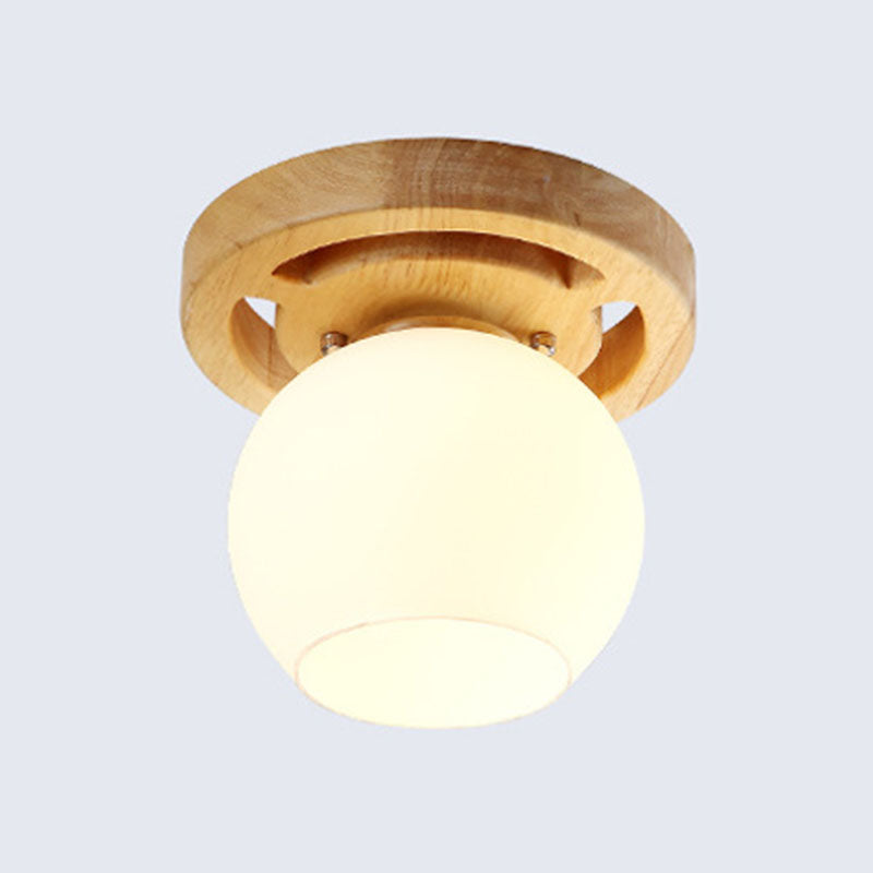 Melkachtige Glas Dome Flush Licht Eenvoud Houten Plafond Mount Verlichting voor Woonkamer