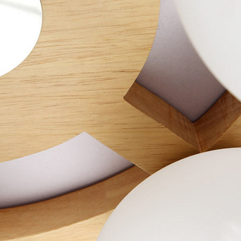 Melkachtige Glas Dome Flush Licht Eenvoud Houten Plafond Mount Verlichting voor Woonkamer