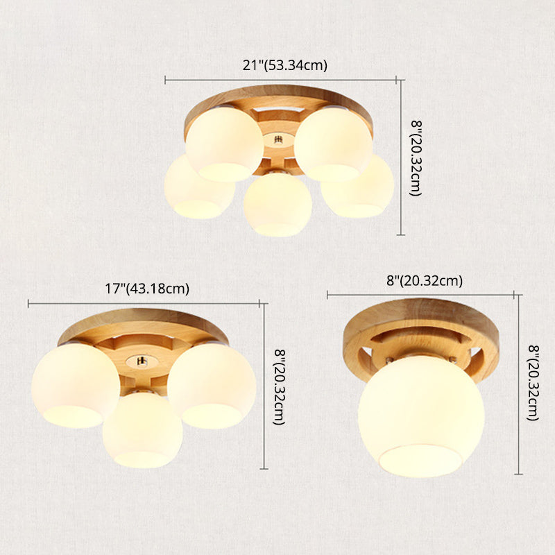 Melkachtige Glas Dome Flush Licht Eenvoud Houten Plafond Mount Verlichting voor Woonkamer