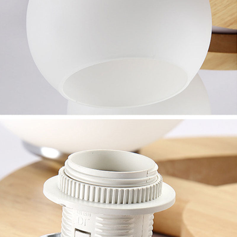 Melkachtige Glas Dome Flush Licht Eenvoud Houten Plafond Mount Verlichting voor Woonkamer