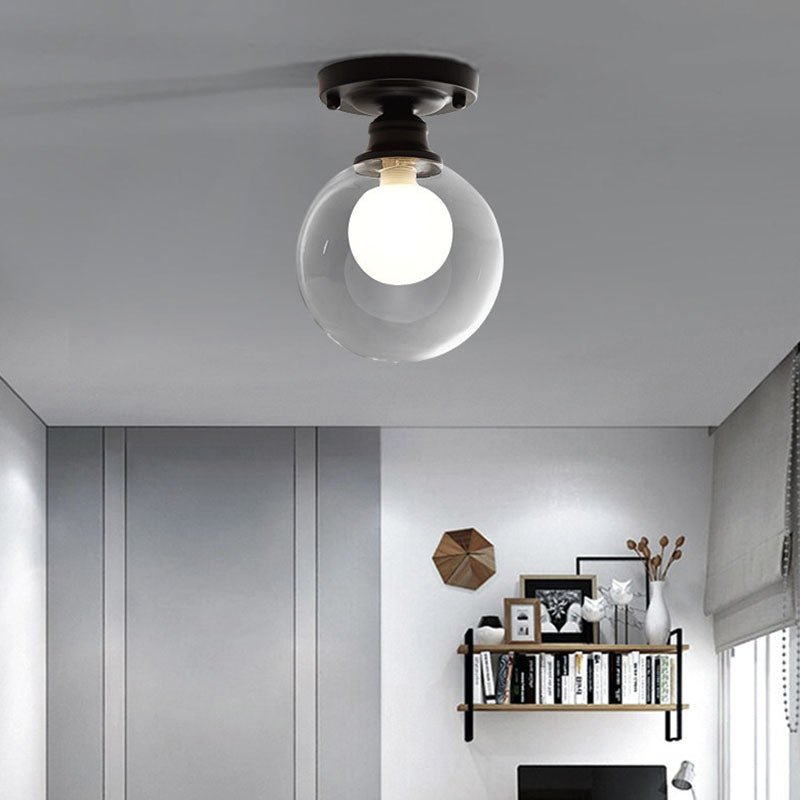 Spherical Glass Semi Flush Mount Light Simplistic Black Semi-Flush Ceiling Light