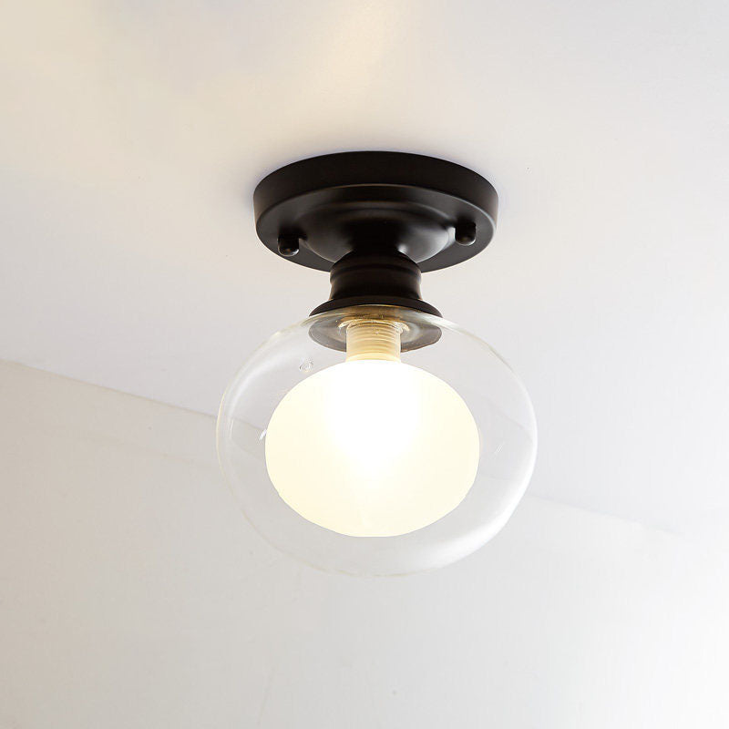 Spherical Glass Semi Flush Mount Light Simplistic Black Semi-Flush Ceiling Light
