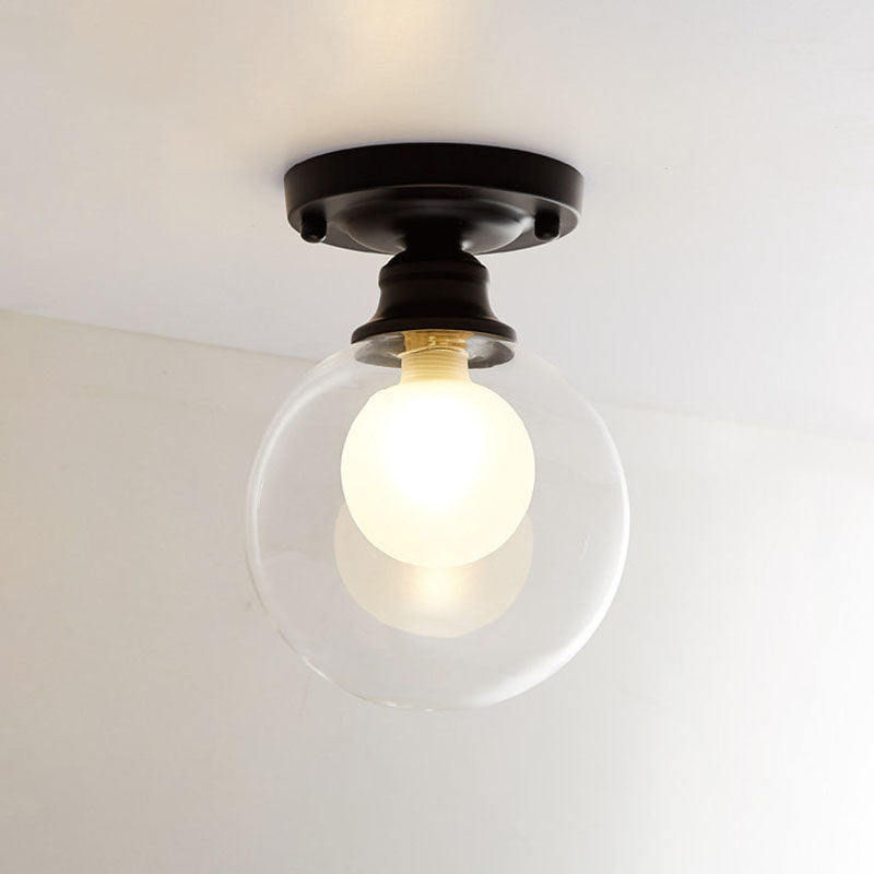 Spherical Glass Semi Flush Mount Light Simplistic Black Semi-Flush Ceiling Light