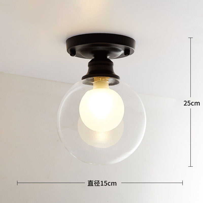 Lampada da soffitto sferica a semi-incasso in vetro. Semplice plafoniera nera a semi-incasso