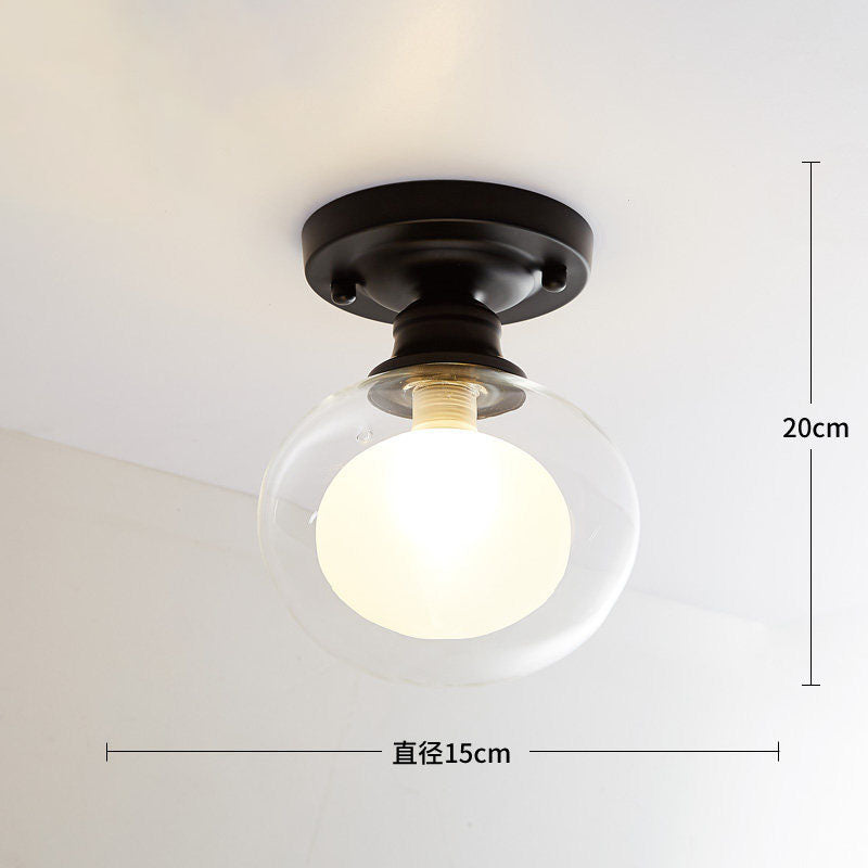 Spherical Glass Semi Flush Mount Light Simplistic Black Semi-Flush Ceiling Light