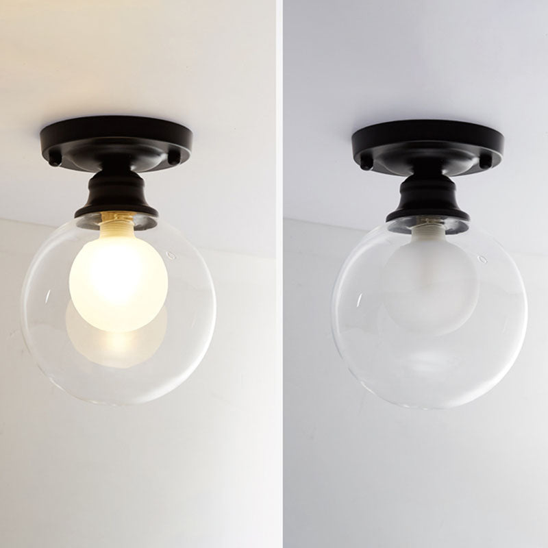 Spherical Glass Semi Flush Mount Light Simplistic Black Semi-Flush Ceiling Light