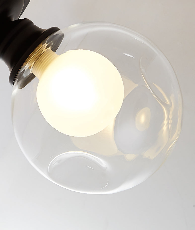 Spherical Glass Semi Flush Mount Light Simplistic Black Semi-Flush Ceiling Light