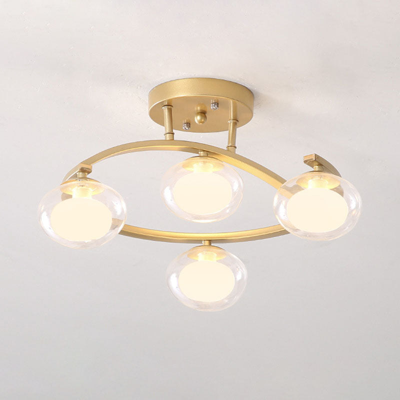 Plafond à balle à double verre lustre monté Minimaliste semi-luxuelle pour chambre à coucher