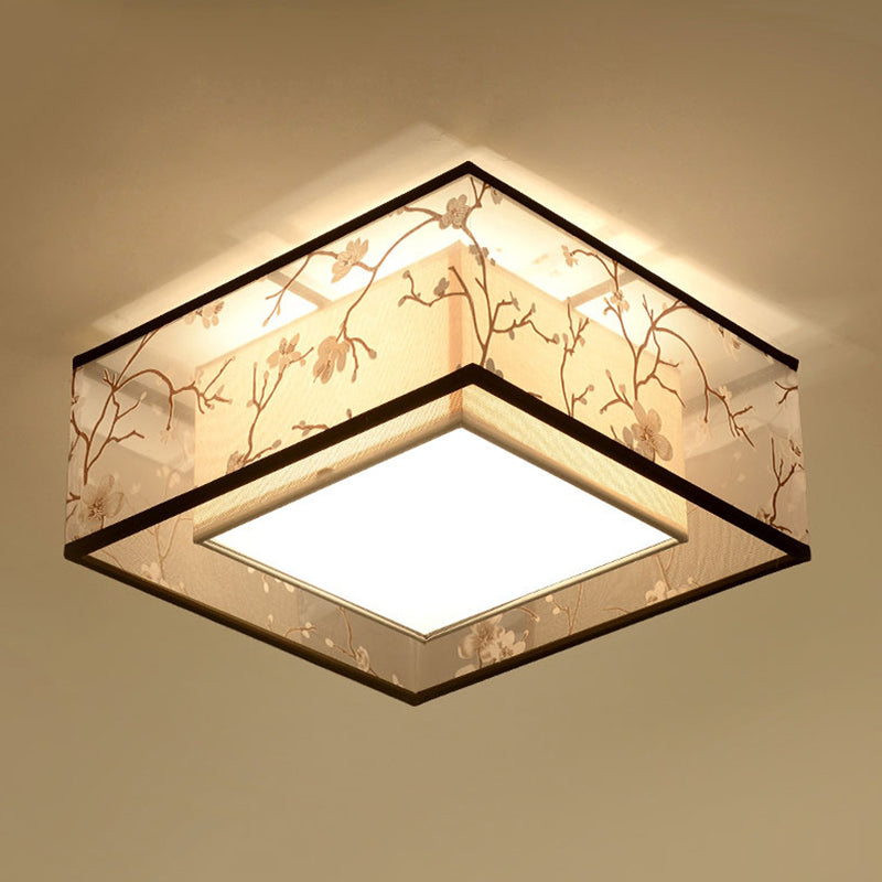 Fabric Square Flush Mount Ceiling Fixture Modern Flush Ceiling Light Fixture for Bedroom