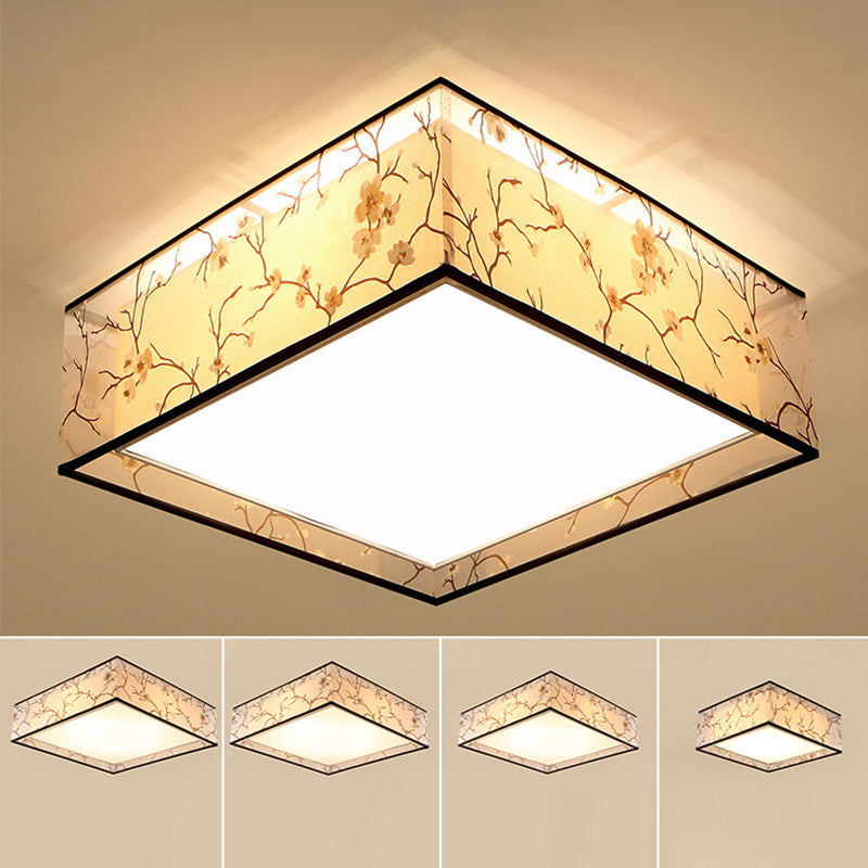 Fabric Square Flush Mount Ceiling Fixture Modern Flush Ceiling Light Fixture for Bedroom