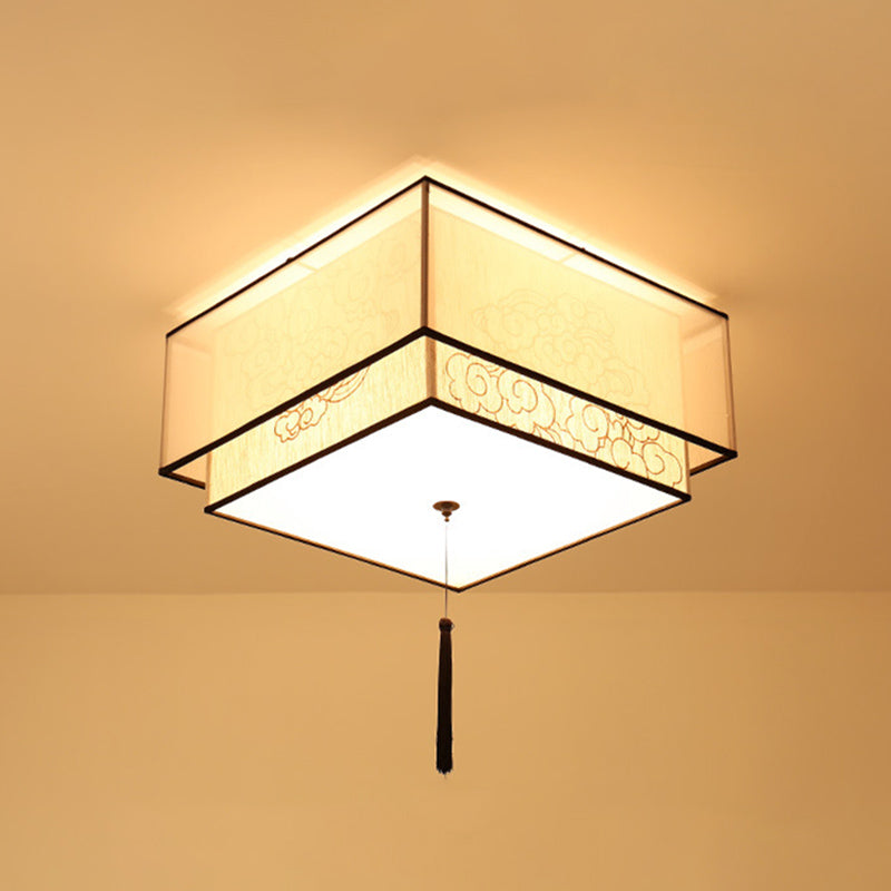 Geometric Living Room Flush Mount Ceiling Light Fixture Fabric Modern Flush Mount Lamp in White