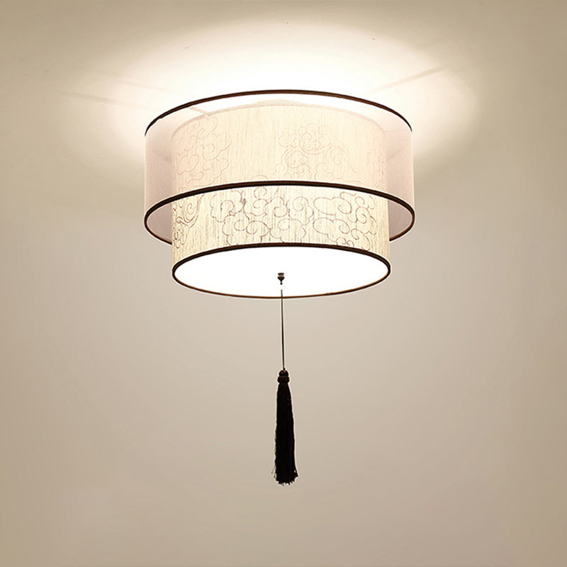 Geometric Living Room Flush Mount Ceiling Light Fixture Fabric Modern Flush Mount Lamp in White