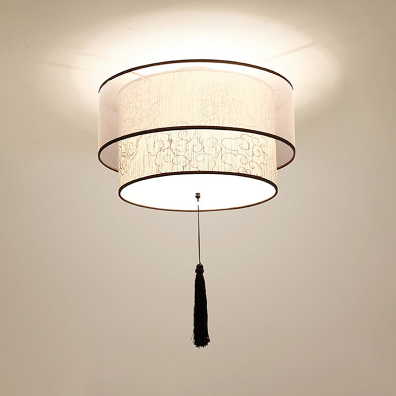 Geometric Living Room Flush Mount Ceiling Light Fixture Fabric Modern Flush Mount Lamp in White