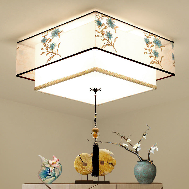 Geometric Fabric Flush Mount Light Fixture Modern White Flush Ceiling Light Fixture