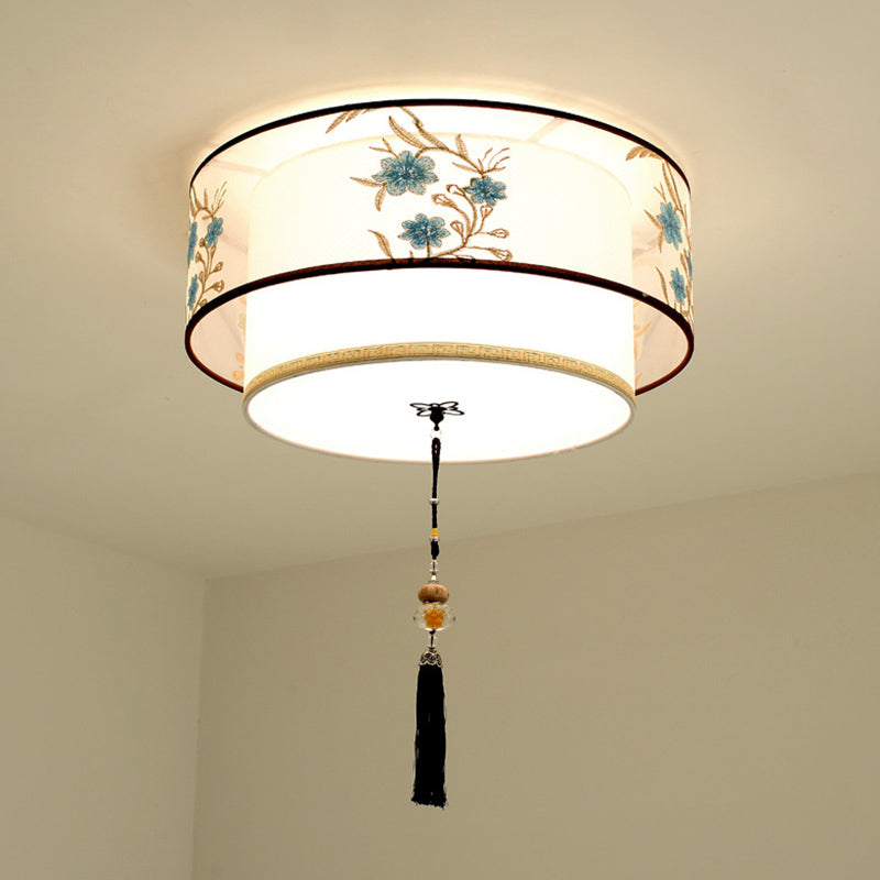 Geometric Fabric Flush Mount Light Fixture Modern White Flush Ceiling Light Fixture